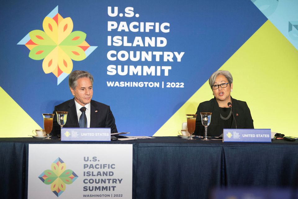 East-West Center President Suzanne Puanani Vares-Lum speaks next to US Secretary of State Antony Blinken during the US-Pacific Island Country Summit at the State Department in Washington, US, on September 28, 2022. Kevin Wolf/Pool via REUTERS