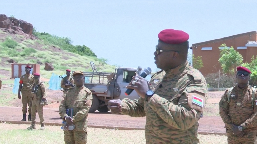 President of Burkina Faso Lieutenant Colonel Paul-Henri Damiba visits 14th Inter-Arms Regiment soldiers in Djibo, Burkina Faso September 29, 2022 in this still image obtained from a video. Burkina Faso Presidency/REUTERS TV via REUTERS.
