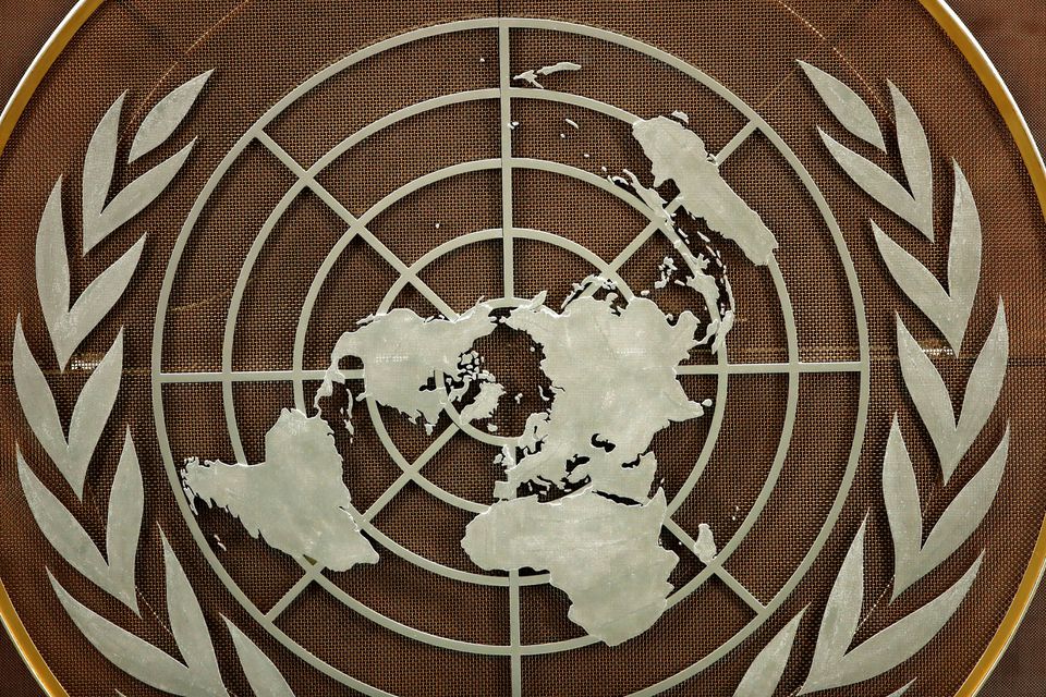 The logo of the United Nations is seen in the General Assembly hall before heads of state begin to address the 76th Session of the U.N. General Assembly in New York City, US, on September 21, 2021. File Photo / Reuters
