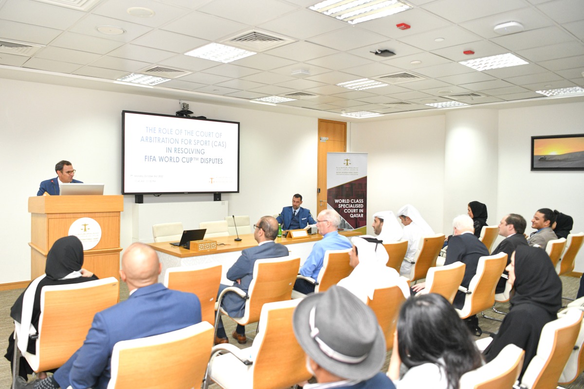 Antonio De Quesada, Head of Arbitration Services at the Court of Arbitration for Sport, with participants, during the seminar in Doha. 
