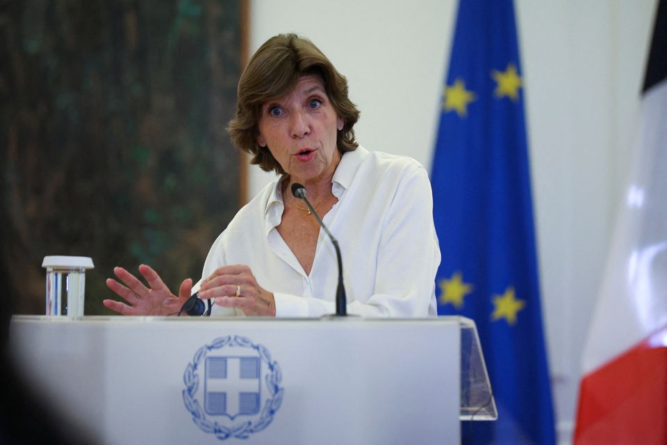 France Foreign Minister Catherine Colonna at a news conference following a meeting at the Ministry of Foreign Affairs in Athens, Greece, on September 6, 2022. File Photo / Reuters
