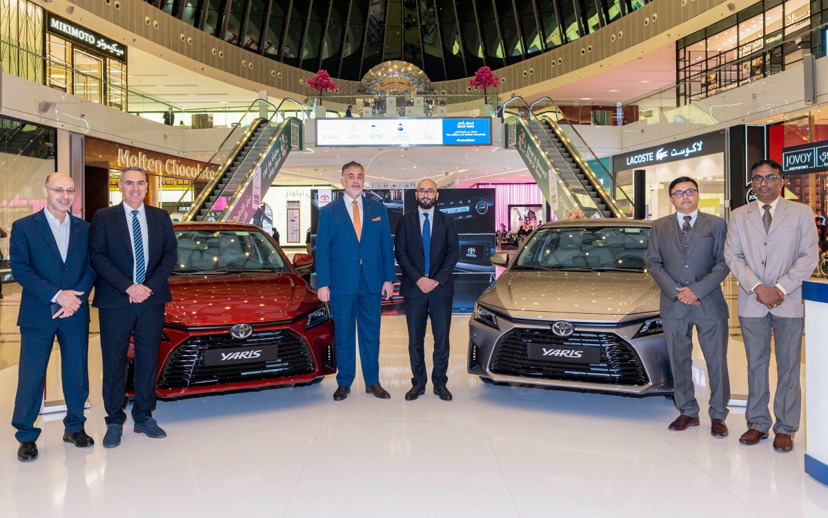 Officials pose with the all-new Toyota Yaris 2023 during the launch ceremony at the Doha Festival City, recently. 
