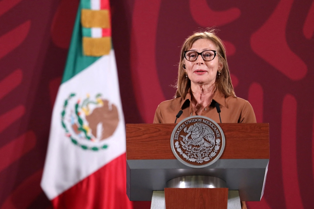 Mexican Economy Minister Tatiana Clouthier announces that she is stepping down from her post during a news conference at the National Palace in Mexico City, Mexico, on October 6, 2022. Mexico's Presidency/Handout via REUTERS
