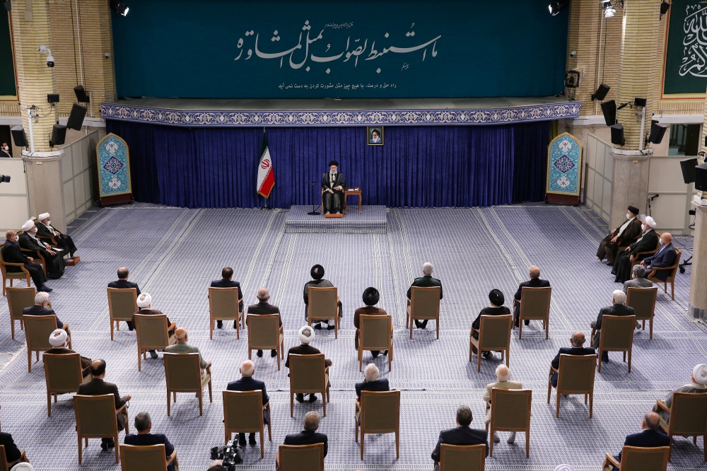 Iran's Supreme Leader Ayatollah Ali Khamenei speaks during a meeting with the members of the Expediency Discernment Council in Tehran, Iran, on October 12, 2022. Office of the Iranian Supreme Leader/WANA (West Asia News Agency)/Handout via REUTERS 