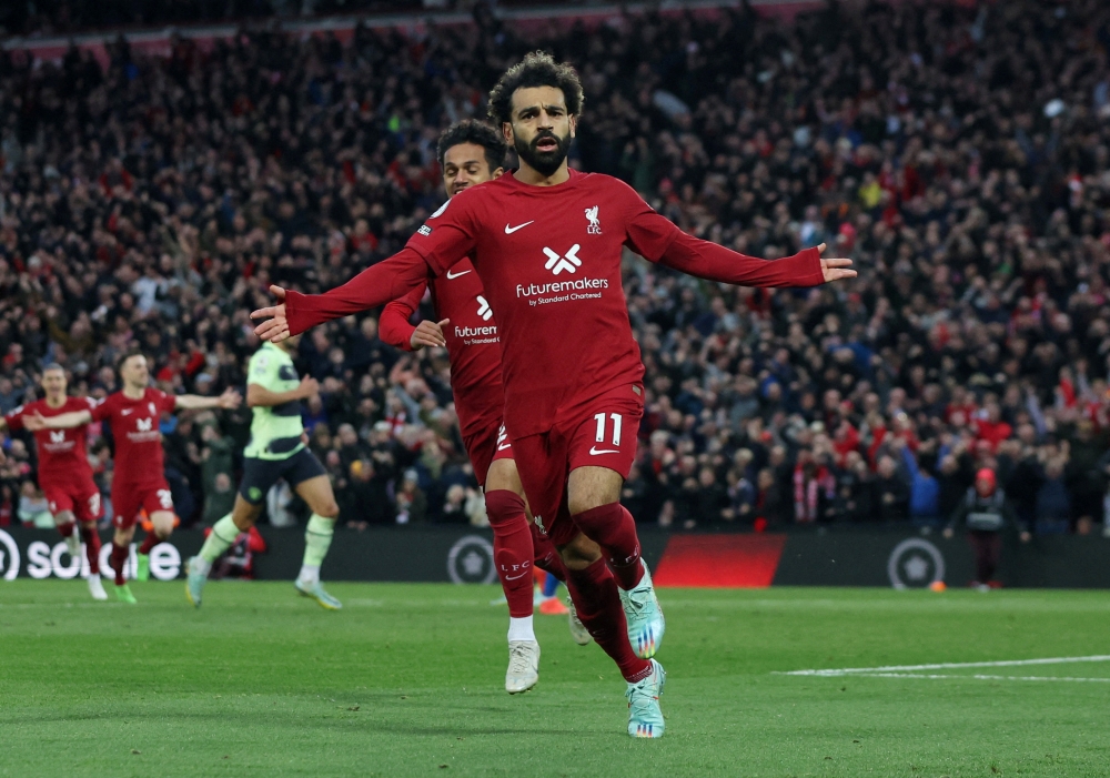 Liverpool's Mohamed Salah celebrates scoring the only goal of the EPL match against Manchester City at Anfield, Liverpool, Britain, on October 16, 2022.  REUTERS/Phil Noble