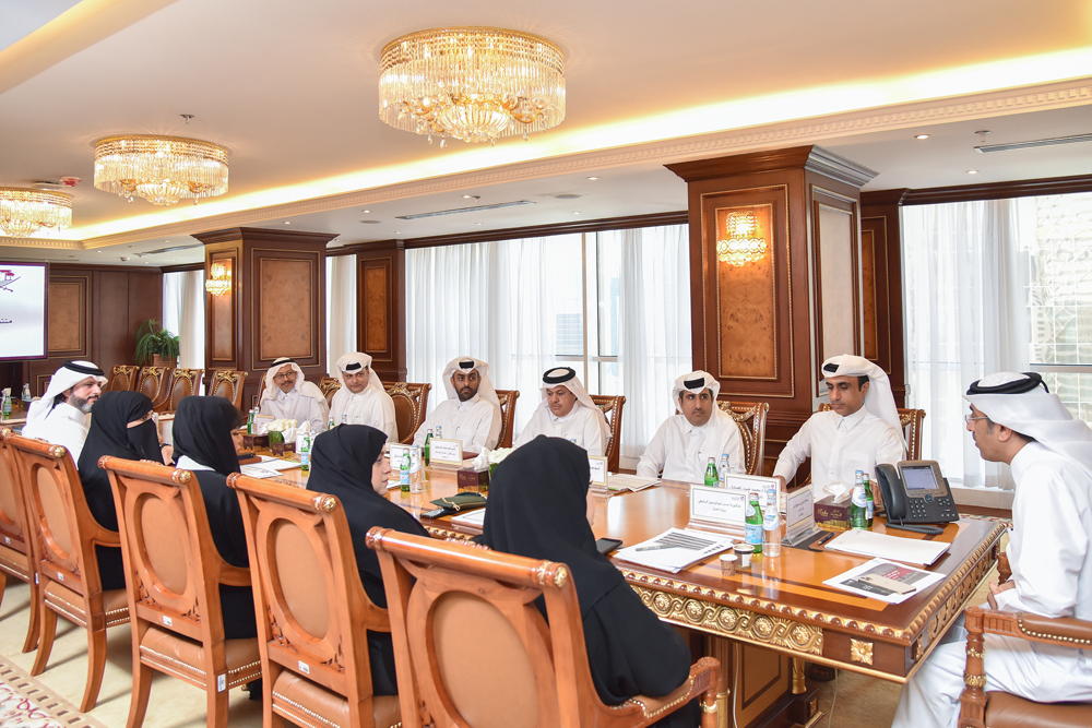 Minister of Labour H E Dr. Ali bin Smaikh Al Marri chairing the first meeting of the Regular Forum for Job Qatarisation in Private Sector.