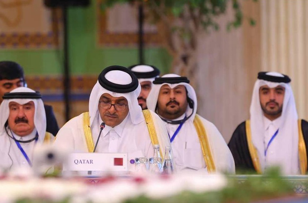 H E Dr. Mutlaq bin Majed Al Qahtani with Qatar's delegation during the conference.