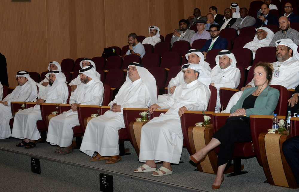 Minister of Municipality H E Dr. Abdullah bin Abdulaziz bin Turki Al Subaie (front row second right) with other officials during the event held in Doha yesterday.