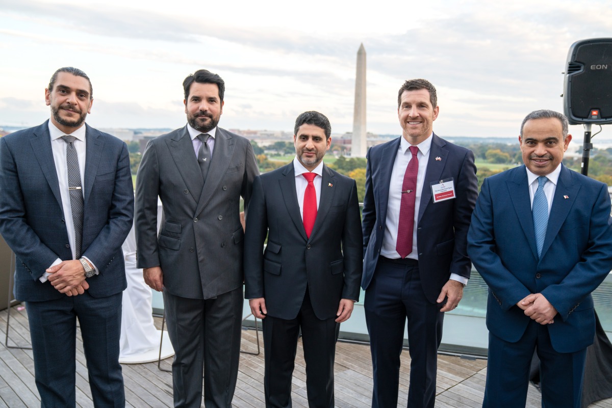 Minister of Finance H E Ali Ahmed Al Kuwari (first right), Governor of Qatar Central Bank H E Sheikh Bandar bin Mohammed bin Saoud Al Thani (centre), President of USQBC Scott Taylor, and Managing Director and Treasurer of the Board of Directors at USQBC Mohammed Barakat, during the dinner reception in Washington, DC, in the US, recently. 