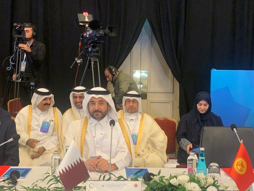 Qatar Media Corporation CEO H E Sheikh Abdulaziz bin Thani bin Khalid Al Thani taking part in the conference along with members of the Qatari delegation. 
