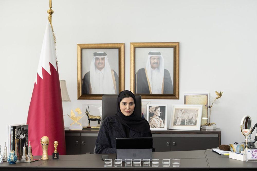 Minister of Social Development and Family H E Maryam bint Ali bin Nasser Al Misnad attending the forum through video conferencing.