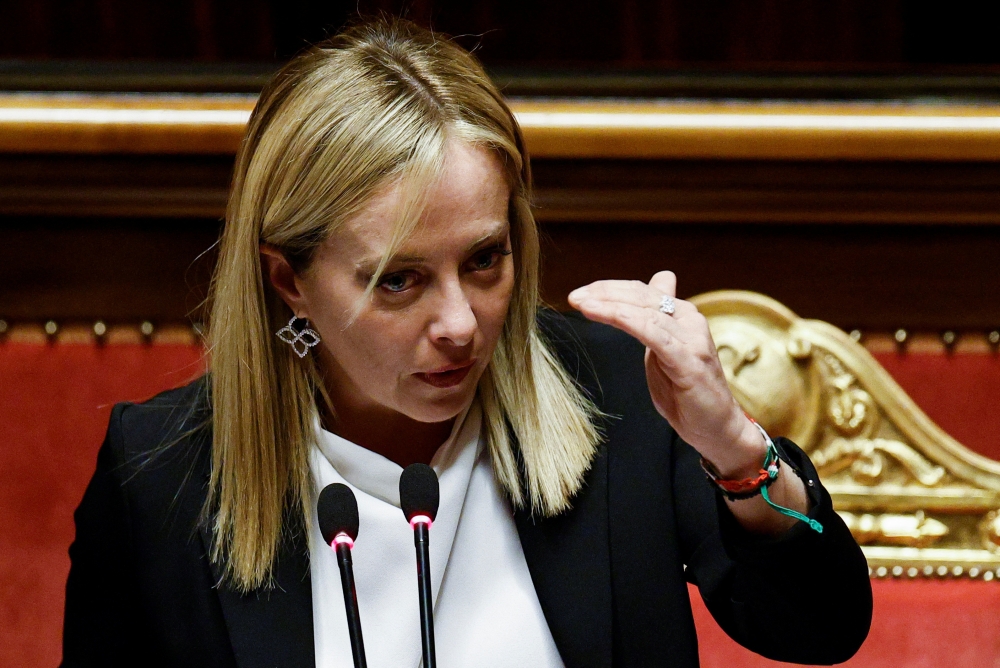 Italy's Prime Minister Giorgia Meloni during a session of the upper house of parliament ahead of a confidence vote for the new government, in Rome, Italy, October 26, 2022. (REUTERS/Guglielmo Mangiapane)