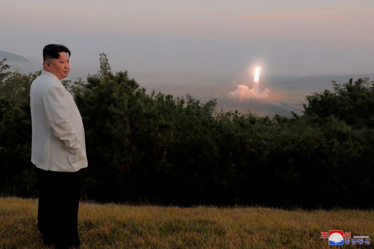 North Korea's leader Kim Jong-un oversees a missile launch at an undisclosed location in North Korea, in this undated photo released on October 10, 2022 by North Korea's Korean Central News Agency (KCNA). (KCNA via REUTERS)