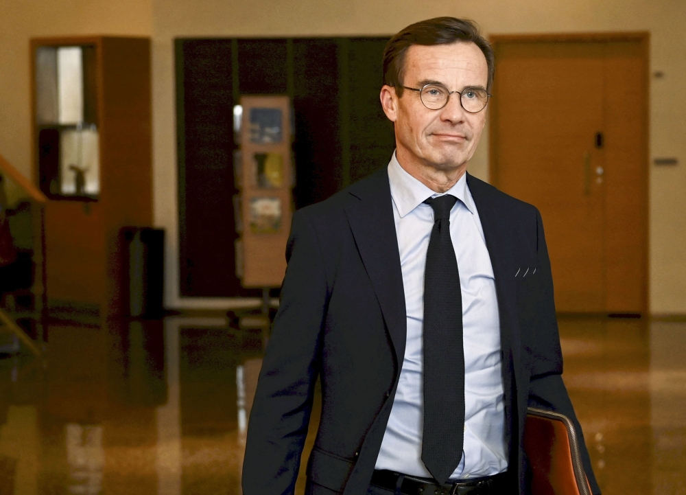 Sweden's Prime Minister Ulf Kristersson arrives to attend the meeting of Prime Ministers and Heads of government during the 74th Ordinary Session of the Nordic Council in Helsinki, Finland, on November 1, 2022. (Photo by Vesa Moilanen / Lehtikuva / AFP) 