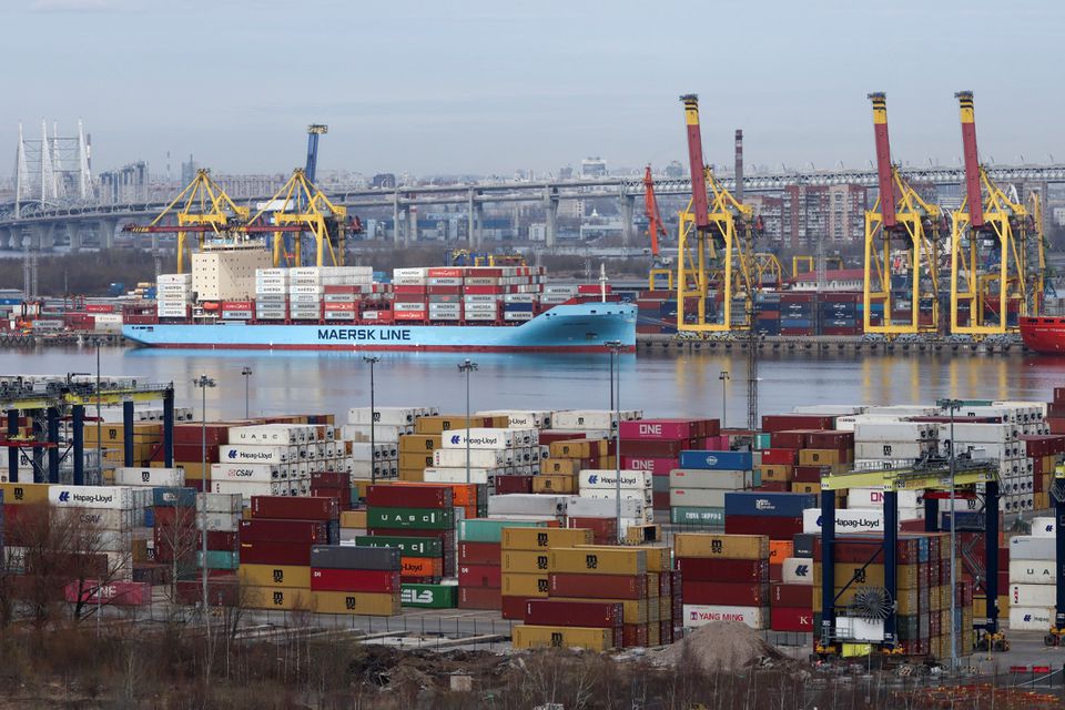 Vaga Maersk container ship is moored in the port of Saint Petersburg, Russia April 18, 2022.  File Photo / Reuters