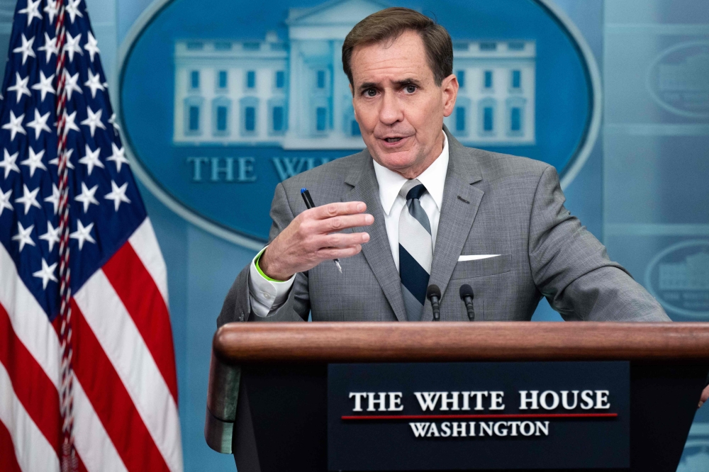 In this file photo taken on October 26, 2022 National Security Council Coordinator for Strategic Communications John Kirby speaks during the daily press briefing in the James S Brady Press Briefing Room of the White House in Washington. (Photo by SAUL LOEB / AFP)