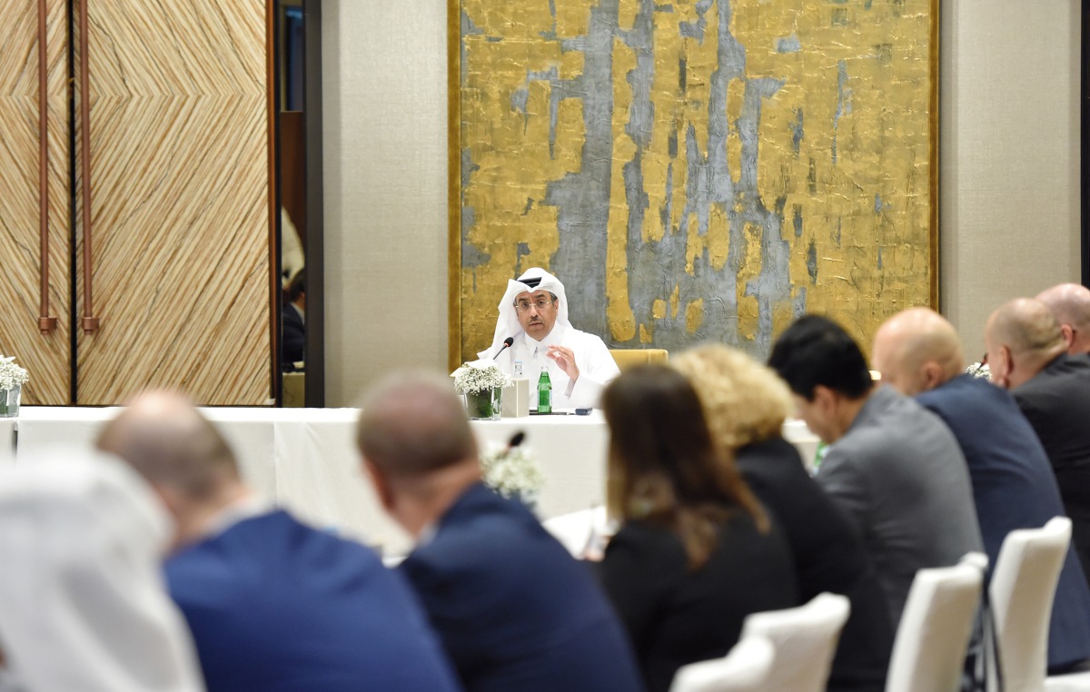 Minister of Labour H E Dr. Ali bin Smaikh Al Marri during his meeting with Their Excellencies the Ambassadors.