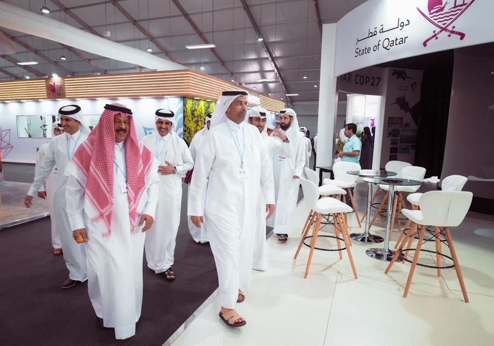 Minister of Environment and Climate Change H E Dr. Sheikh Faleh bin Nasser bin Ahmed bin Ali Al Thani visiting Qatar’s pavilion on the sidelines of COP27 climate summit in Sharm El Sheikh, Egypt.