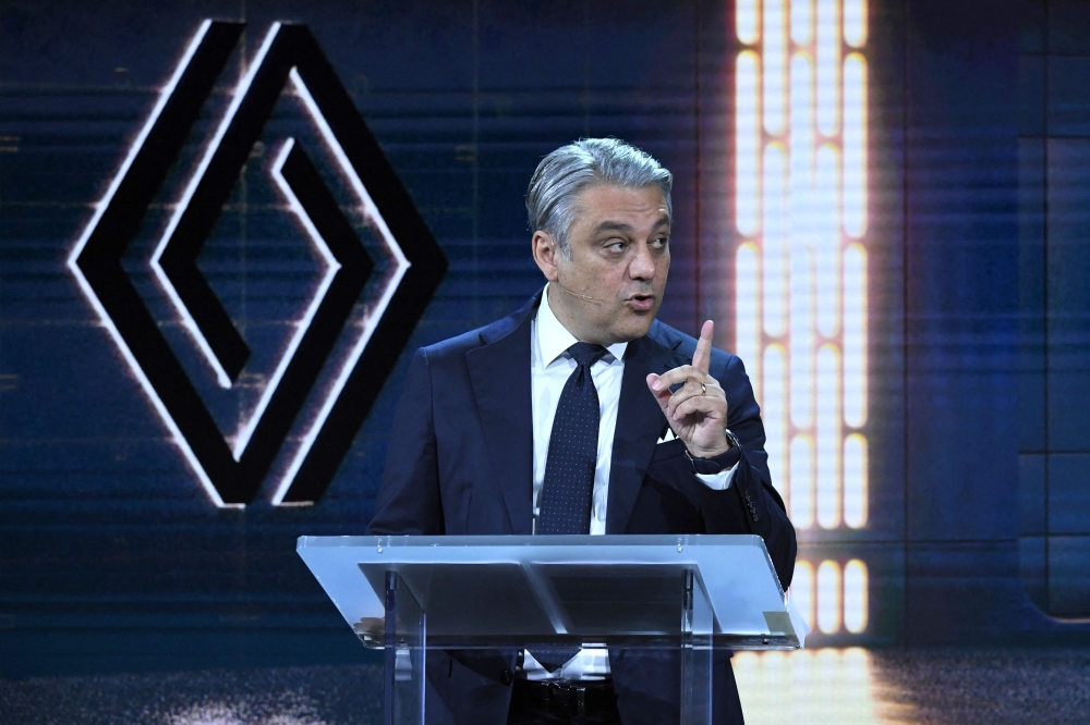 Renault Group's Chief Executive Luca De Meo addresses a Capital Market Day in Paris on November 8, 2022. (Photo by Eric Piermont / AFP)