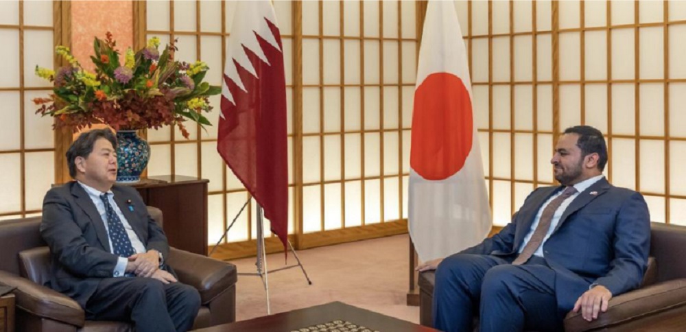 Minister of Foreign Affairs of Japan H E Yoshimasa Hayashi meeting with Assistant Foreign Minister for Regional Affairs H E Dr. Mohammed bin Abdulaziz bin Saleh Al Khulaifi in Tokyo, Japan.