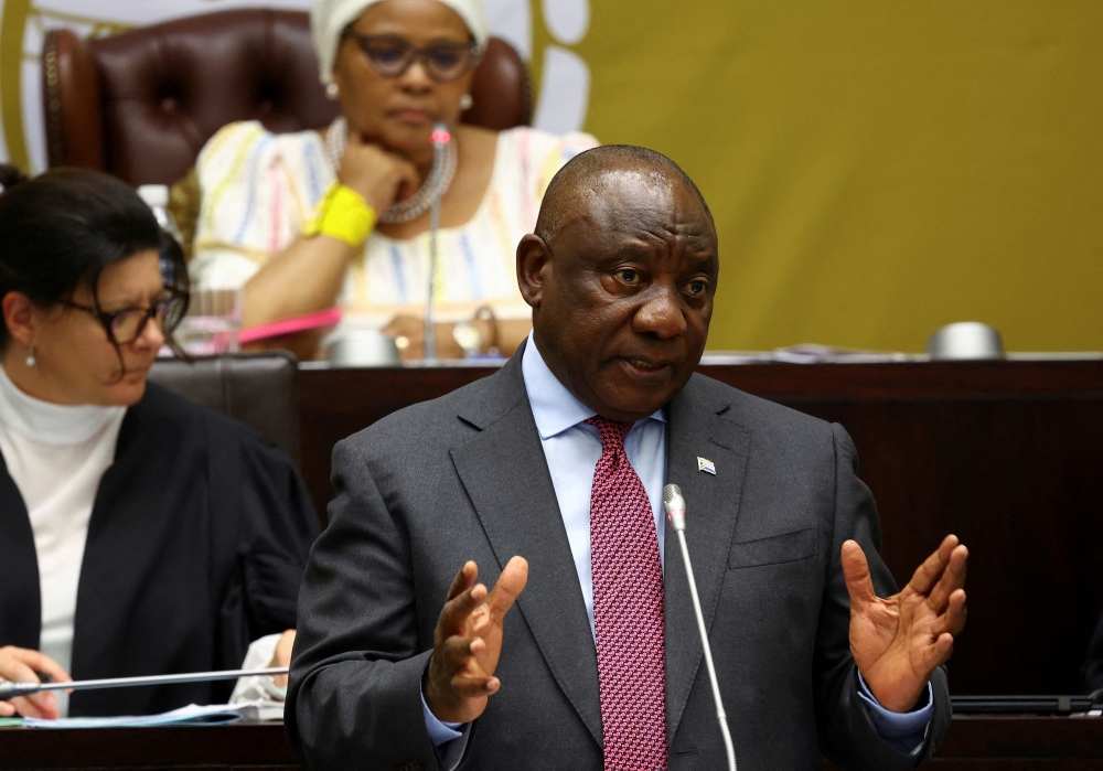 South African President Cyril Ramaphosa responds to National Assembly members' questions in parliament in Cape Town, South Africa, on November 3, 2022. REUTERS/Esa Alexander