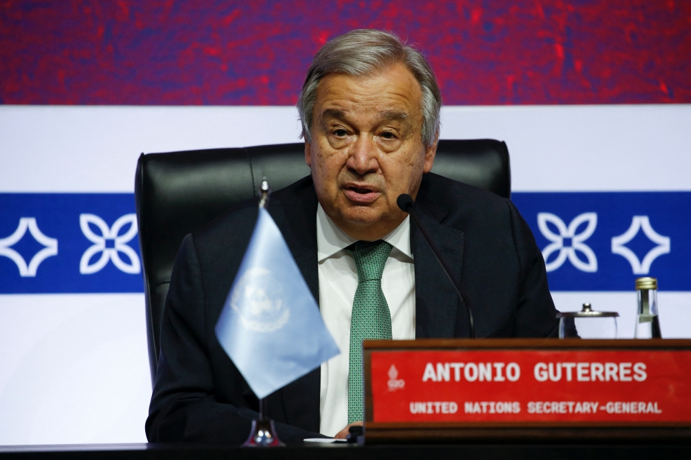 U.N. Secretary-General Antonio Guterres speaks during a news conference ahead of the G20 leaders' summit in Nusa Dua, Bali, Indonesia, November 14, 2022.REUTERS/Willy Kurniawan