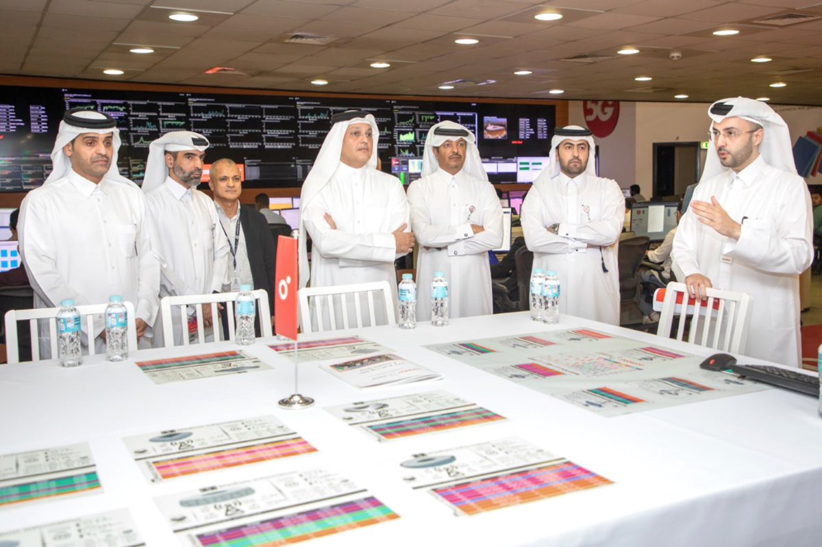 Minister of Communications and Information Technology H E Mohammed bin Ali bin Mohammed Al Mannai with other officials during his visit to one of the service and operation centers.