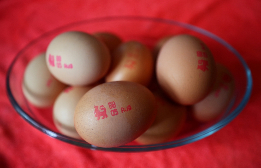 Free range eggs are seen in a bowl in London, Britain, July 20, 2018. (REUTERS/Hannah McKay)