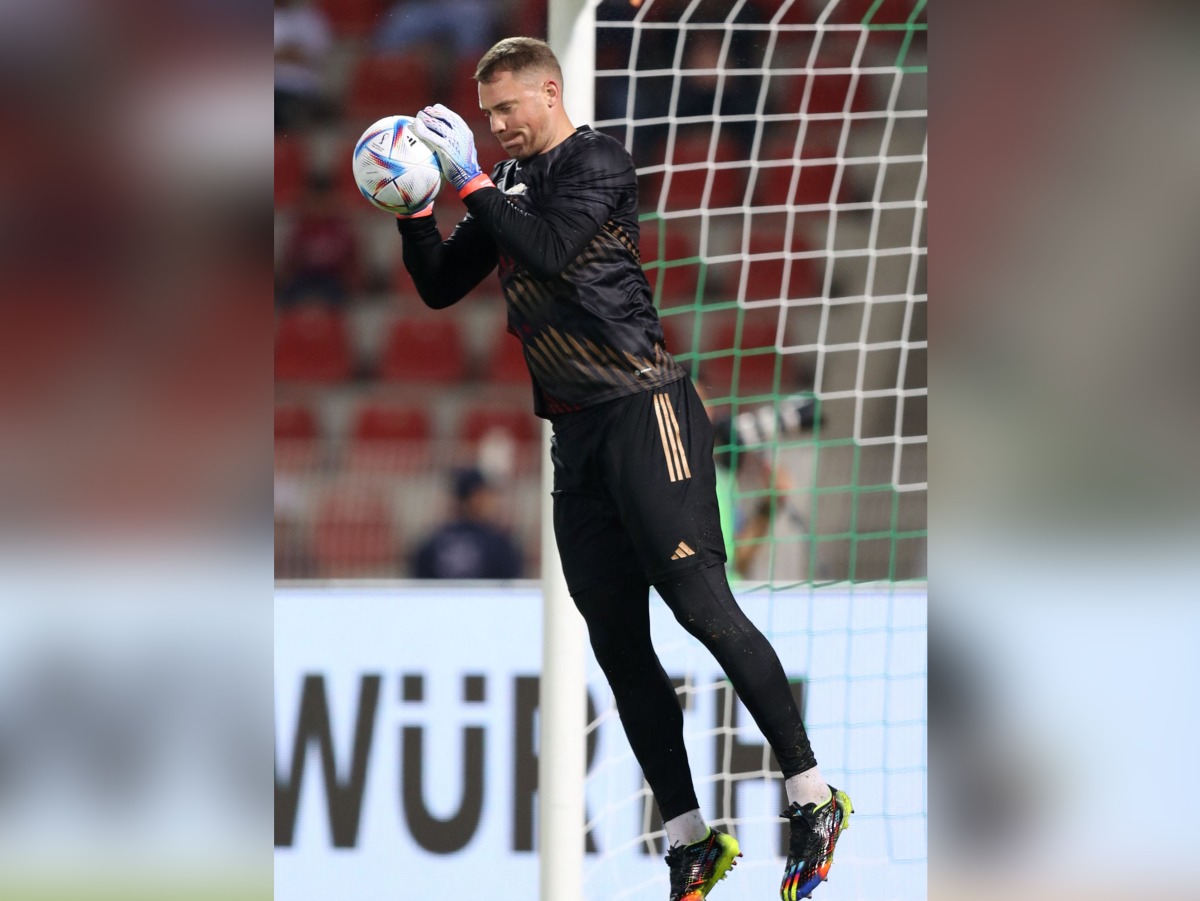 Germany’s goalkeeper Manuel Neuer  during a friendly match against Oman in  Muscat, yesterday. AFP