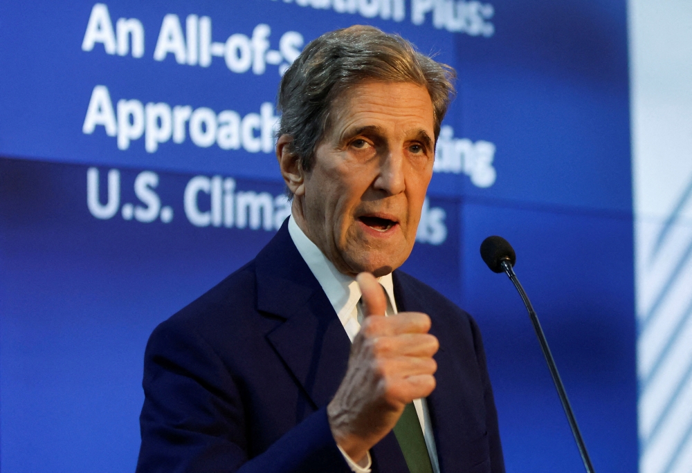 John Kerry, US Special Envoy for Climate speaks as he attends the opening of the American Pavilion in the COP27 climate summit in Egypt's Red Sea resort of Sharm el-Sheikh, Egypt November 8, 2022. (REUTERS/Mohammed Salem)