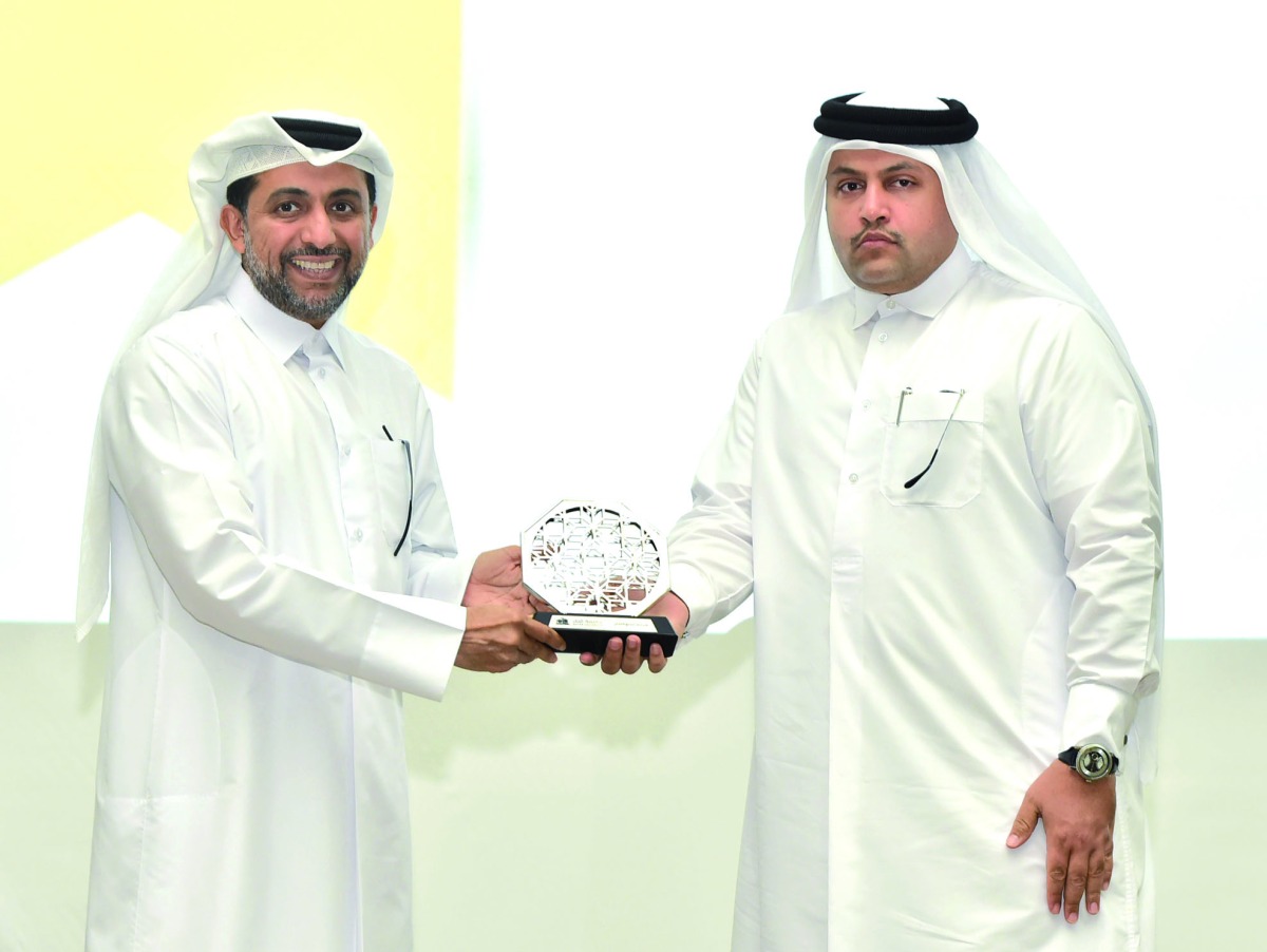 Dr Hassan bin Rashid Al Derham, President of Qatar University presents the award to Hamad Mohammed R M Abuqaba Al Marri – HR Director who received it on behalf of GWC.
