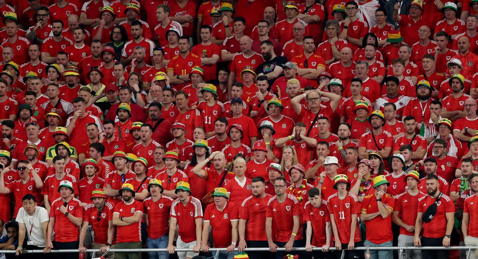 Wales fans react during their FIFA World Cup Qatar 2022 Group B match against United States at the  Ahmad Bin Ali Stadium, Al Rayyan, on November 21, 2022.  REUTERS/Carl Recine