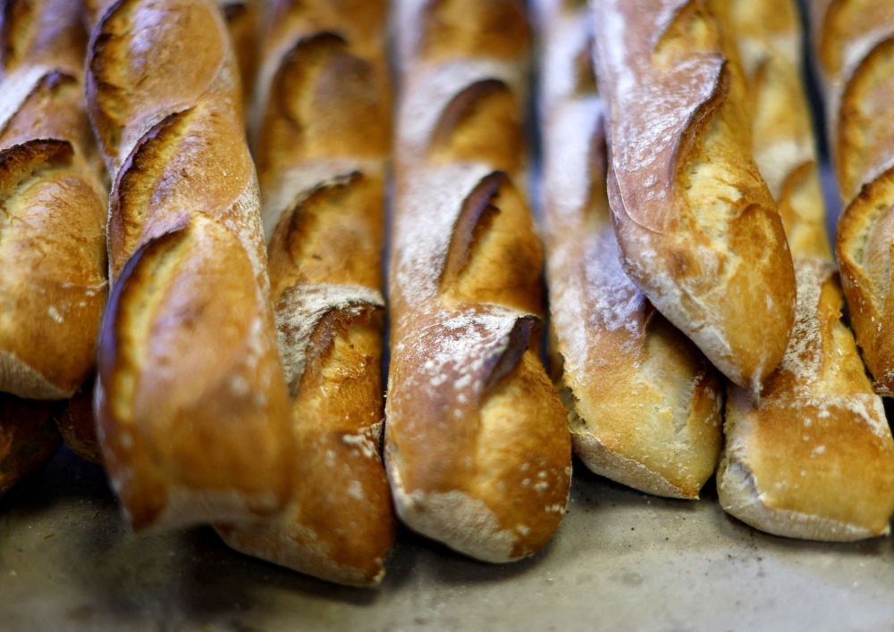French freshly-baked baguettes are seen at 