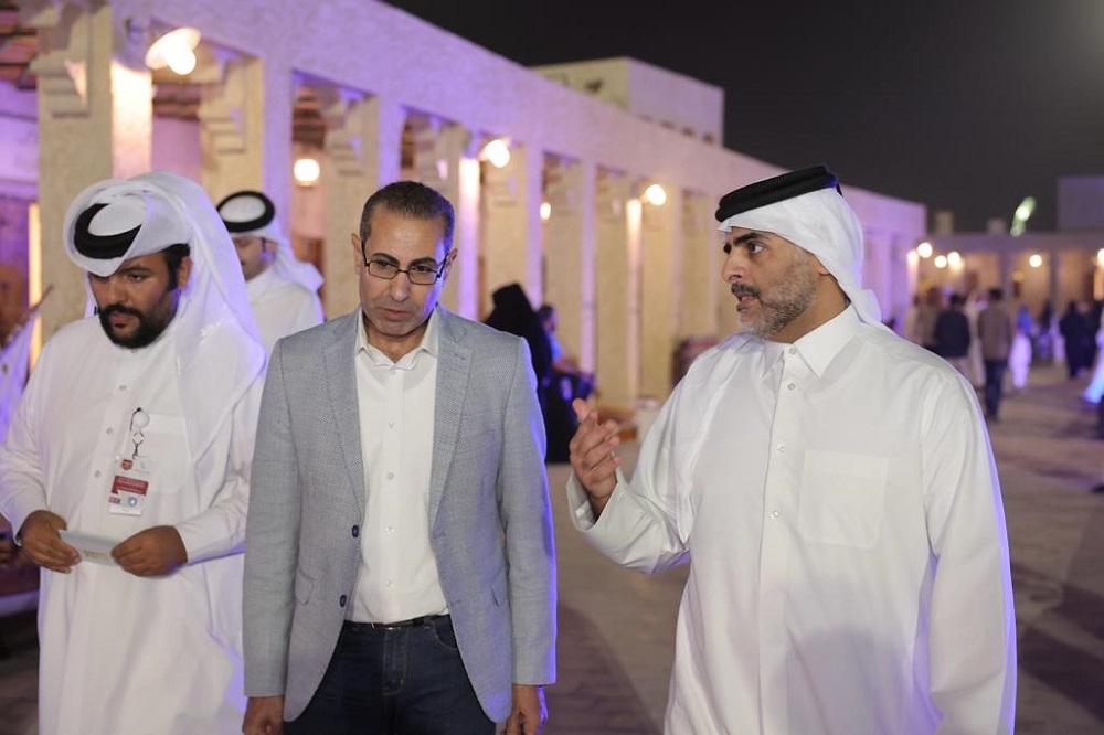 H E Sheikh Ahmed bin Saud bin Abdulaziz Al Thani, Advisor to the Minister of Culture, and Hazaa Al Barari, Secretary-General of the Ministry of Culture of Jordan, with other officials during their visit to Darb Al Saai.