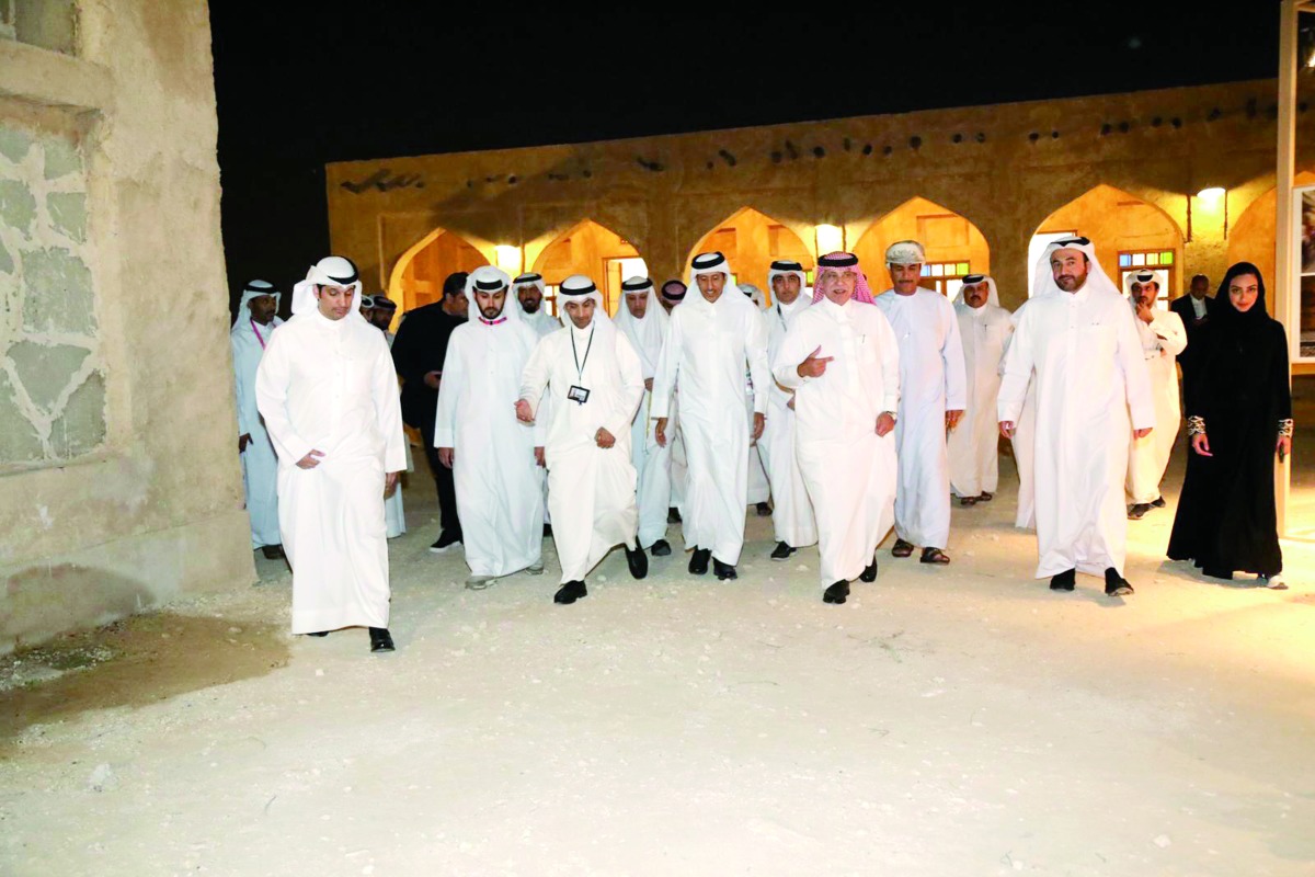 Chairman of Qatar Media Corporation H E Sheikh Hamad bin Thamer Al Thani and CEO of QMC H E Sheikh Abdulaziz bin Thani bin Khalid Al Thani with Minister of Commerce and Acting Minister of Media of Saudi Arabia, H E Dr. Majid bin Abdullah Al Qasabi and other dignitaries at the Lusail Heritage Village.