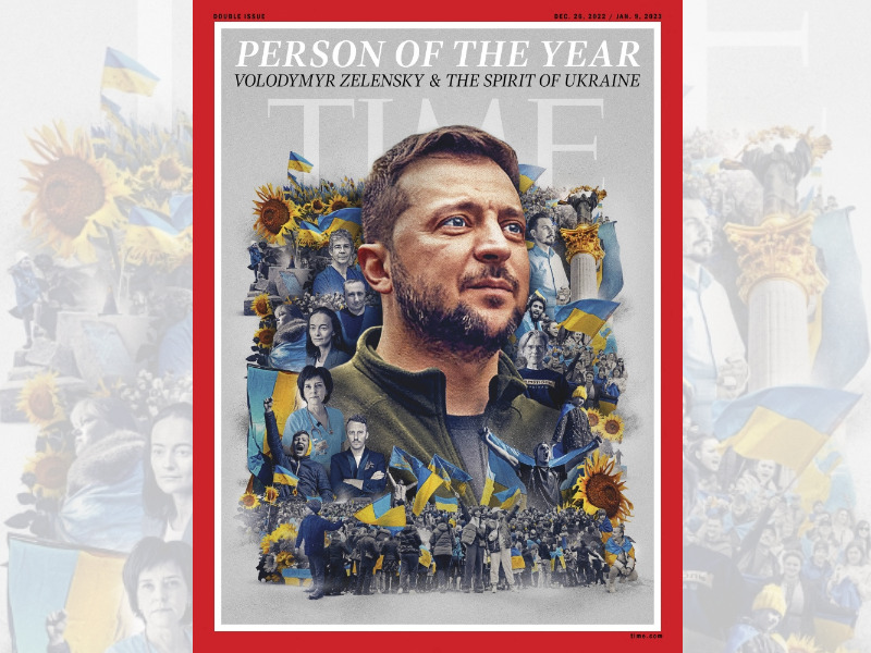 The cover of Time magazine announcing Ukrainian President Volodymyr Zelensky as the 2022 Person of the Year. (Photo by Neil Jamieson / TIME / AFP) 