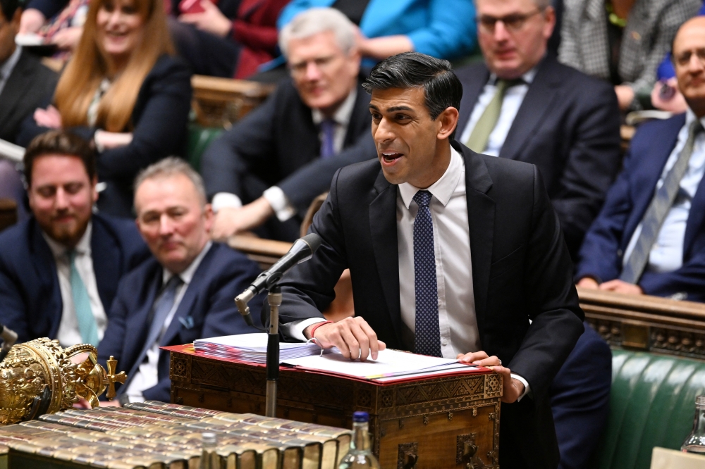 British Prime Minister Rishi Sunak speaks at the House of Commons in London, Britain, on December 7, 2022. UK Parliament/Jessica Taylor/Handout via REUTERS 