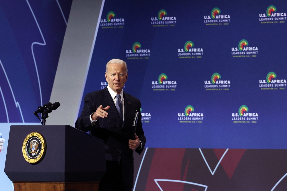US President Joe Biden delivers remarks at the business forum during the US - Africa Leaders Summit on December 14, 2022 in Washington, DC. Kevin Dietsch/Getty Images/AFP