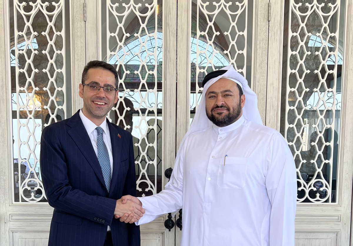 Assistant Foreign Minister for Regional Affairs H E Dr. Mohammed bin Abdulaziz bin Saleh Al Khulaifi with Deputy Foreign Minister of Turkiye H E Yasin Ekrem Serim. 