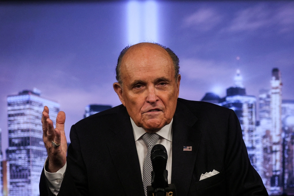 Former New York City Mayor Rudy Giuliani delivers remarks on the September 11 attacks during a news conference in New York, US, on September 9, 2022. File Photo / Reuters