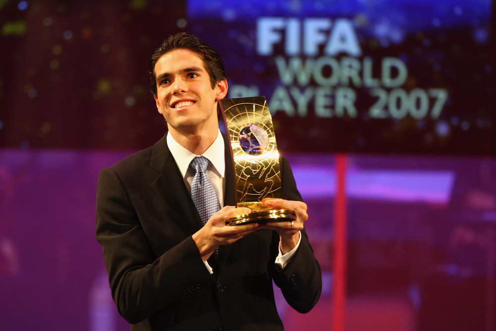 Kaka with the FIFA World Player of the Year trophy in 2007. PIC: FIFA