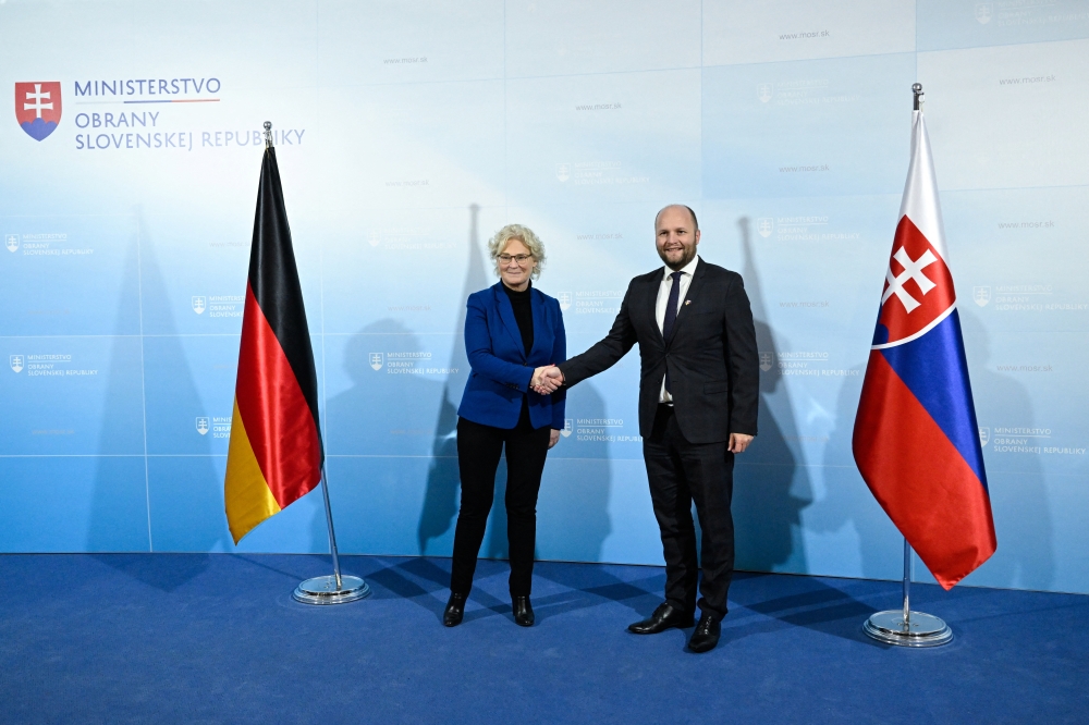 German Defence Minister Christine Lambrecht meets with Slovak Defence Minister Jaroslav Nad in Bratislava, Slovakia, December 19, 2022. REUTERS/Radovan Stoklasa