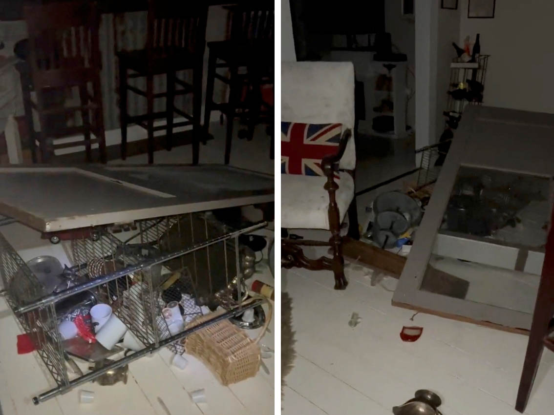 A view of the damage inside a house, after an earthquake struck off the coast of northern California, in Ferndale, California, U.S. December 20, 2022, in this screengrab obtained from a social media video. Caroline Titus via Twitter/@caroline95536/via Reuters
