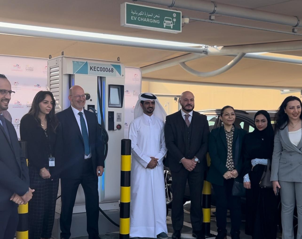Officials from Kahramaa and Doha Festival City during the launch of first phase of its Electric Vehicle  charging stations at the DFC mall.