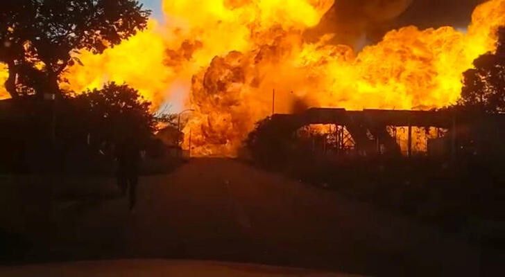  A gas tanker explodes, in Boksburg, South Africa December 24, 2022, in this screen grab from a video obtained by Reuters. AAA Security Group/via REUTERS