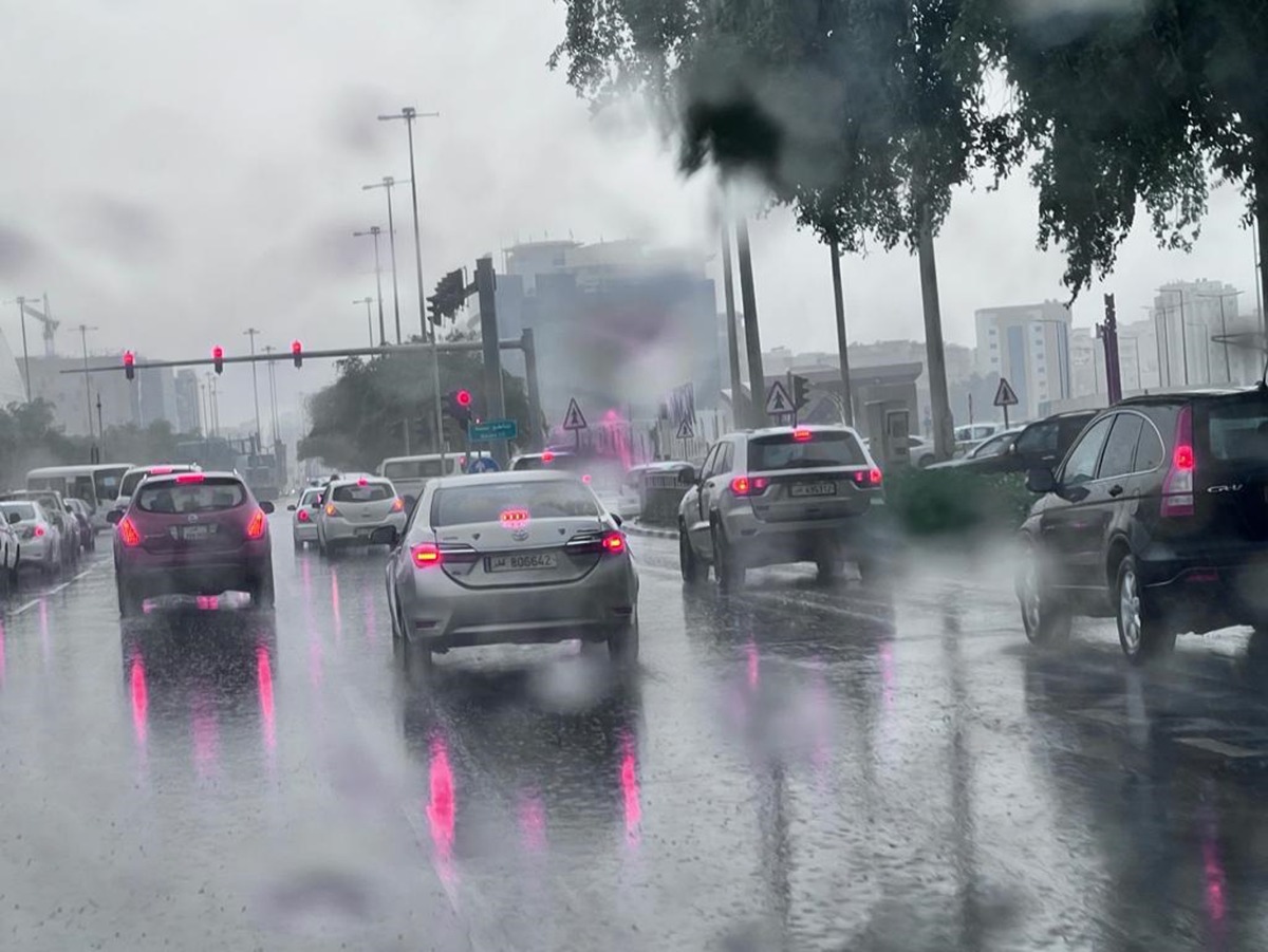 A view of traffic during rains, yesterday. Pic: Amr Diab