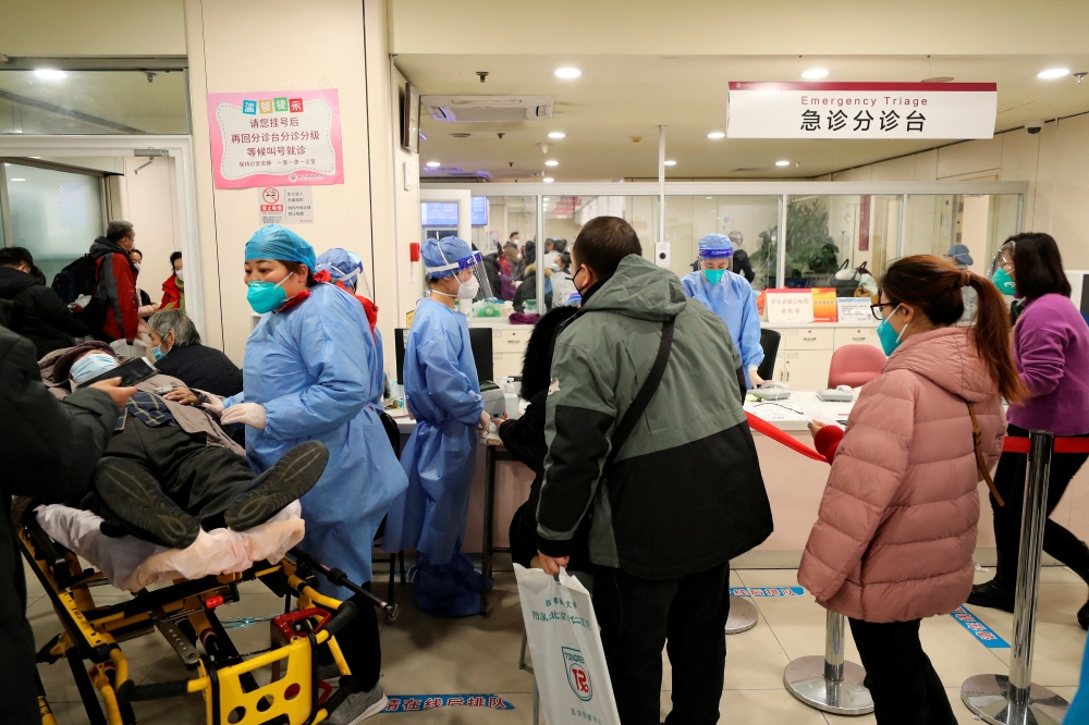 Patients line up for treatment at the emergency department of Beijing Chaoyang hospital, amid the coronavirus disease (COVID-19) outbreak in Beijing, China December 27, 2022. China Daily via Reuters
