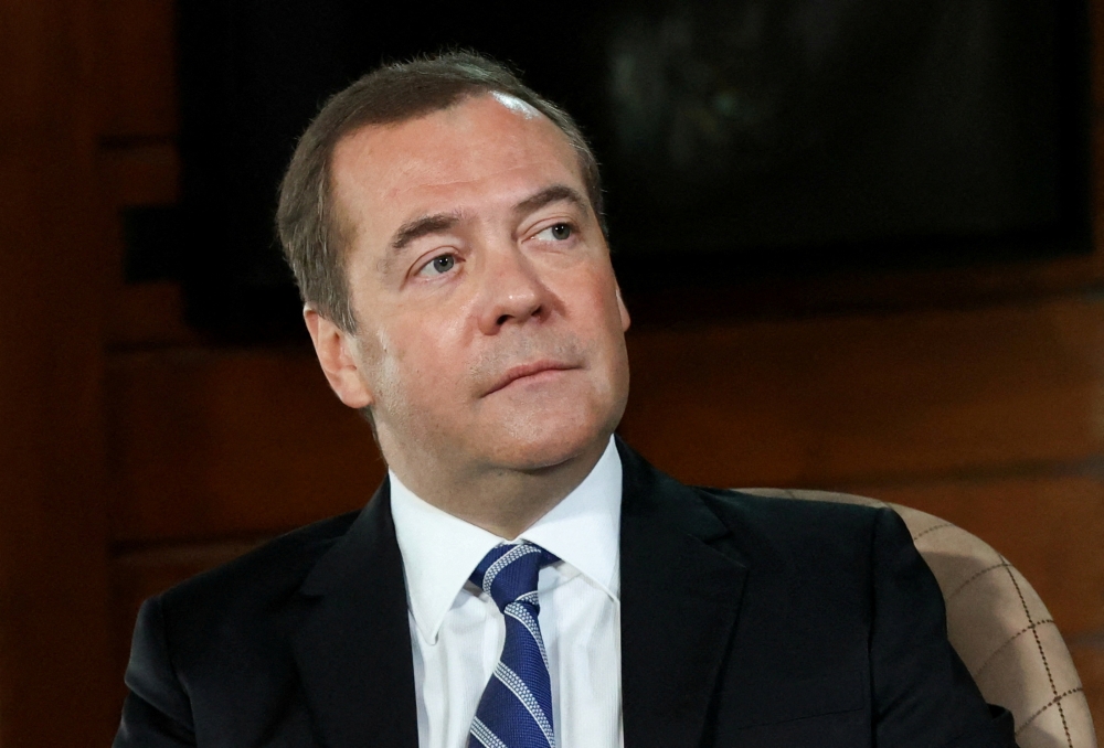 Deputy Chairman of Russia's Security Council Dmitry Medvedev gives an interview at the Gorki state residence outside Moscow, Russia, on January 25, 2022. File Photo / Reuters
