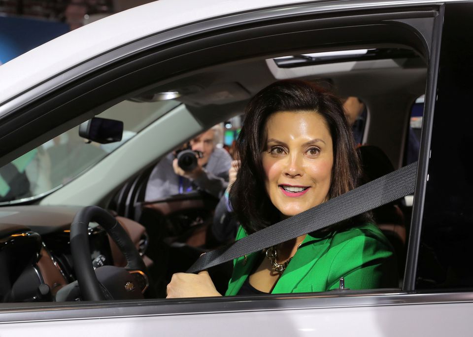 Michigan Governor Gretchen Whitmer sits in a 2019 Chevrolet Traverse, assembled in Lansing, Michigan, at the General Motors display area during the North American International Auto Show in Detroit, Michigan, US, January 15, 2019. File Photo / Reuters