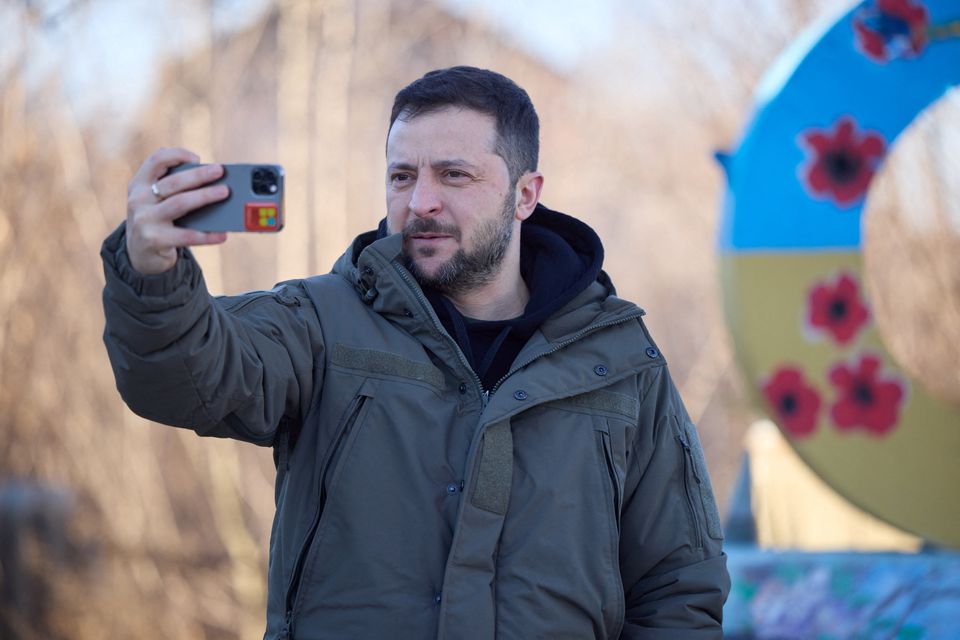 Ukraine’s President Volodymyr Zelenskyy captures a video to congratulate the Ukrainian Armed Forces amid Russia’s attack on Ukraine, near the town of Sloviansk, Donetsk region, Ukraine, on December 6, 2022. Ukrainian Presidential Press Service/Handout via REUTERS